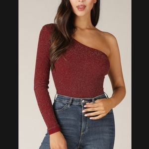 NWOT- Nanamacs Sparkly Burgundy Bodysuit adult OS